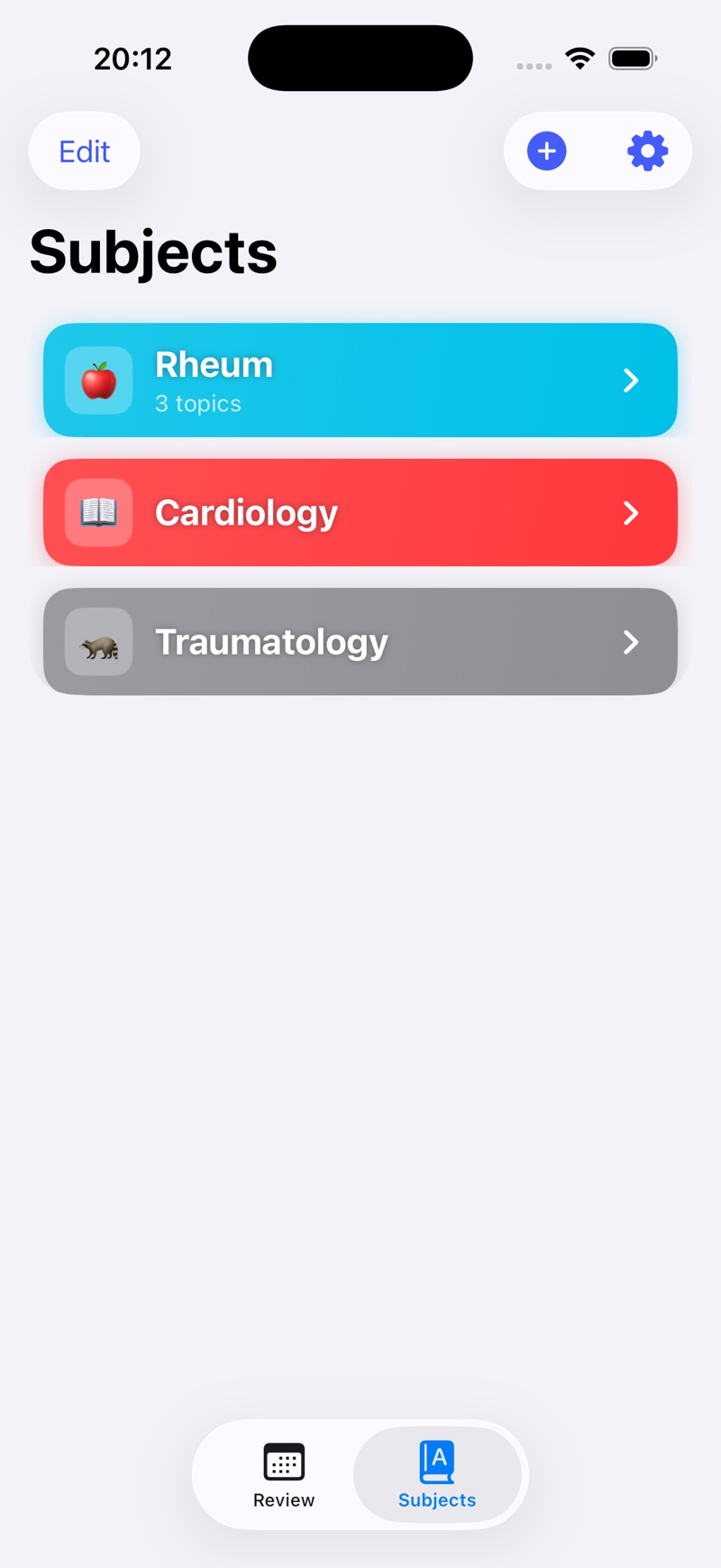 Organize every subject screen in Spaced Repetition Tracker