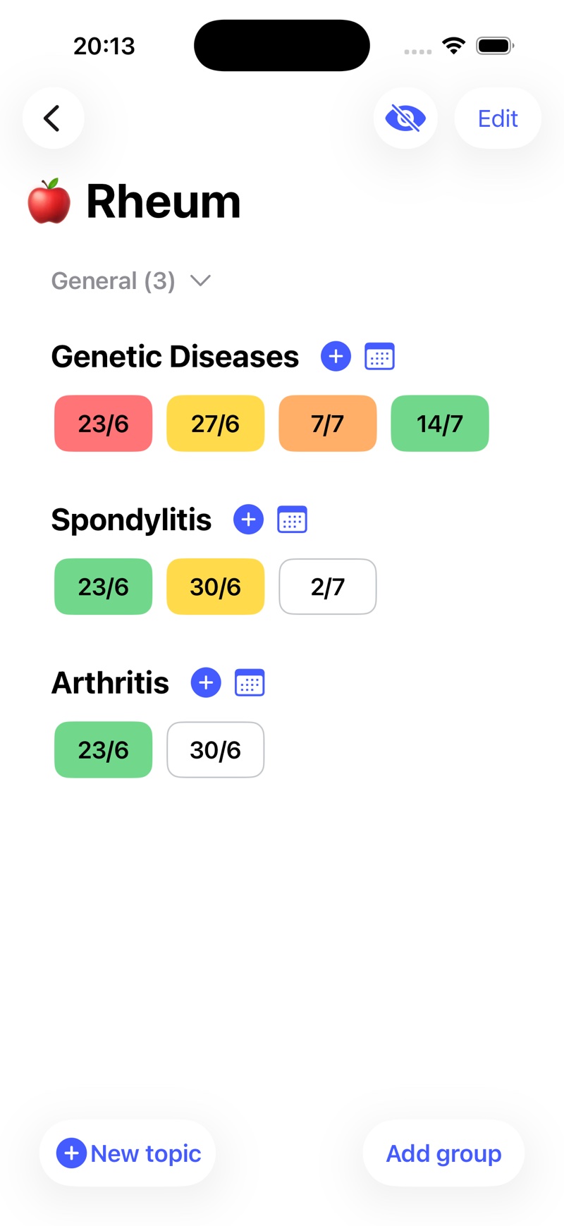 Topics and review dates in Spaced Repetition Tracker
